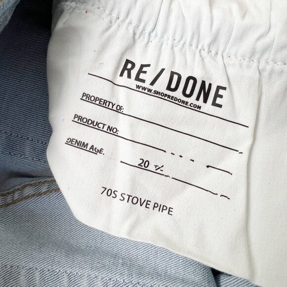 New Re/Done 70's Stove Pipe High Rise Waist Straight Leg Crop Light Wash Vintage - Picture 12 of 16